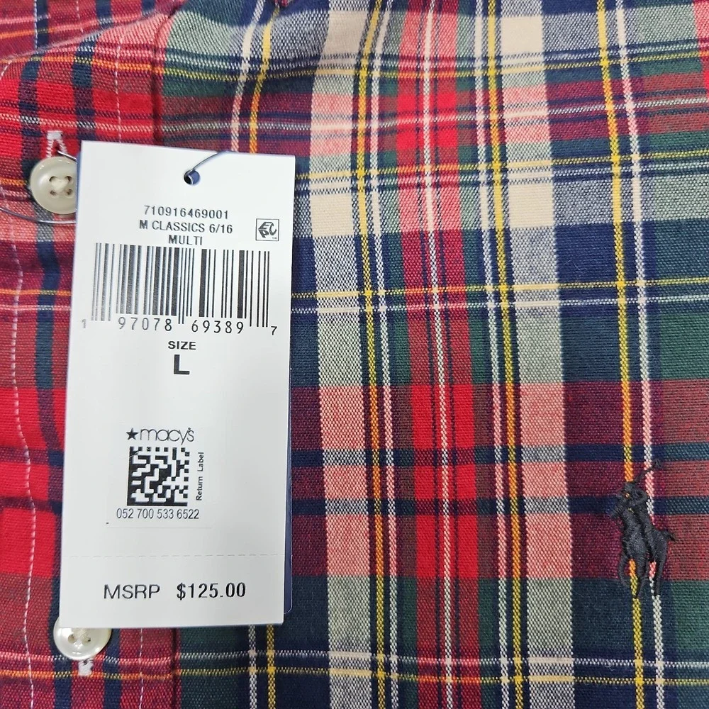 Polo Ralph Lauren Classic Fit Plaid Oxford Button Down Shirt Red Green Mens L